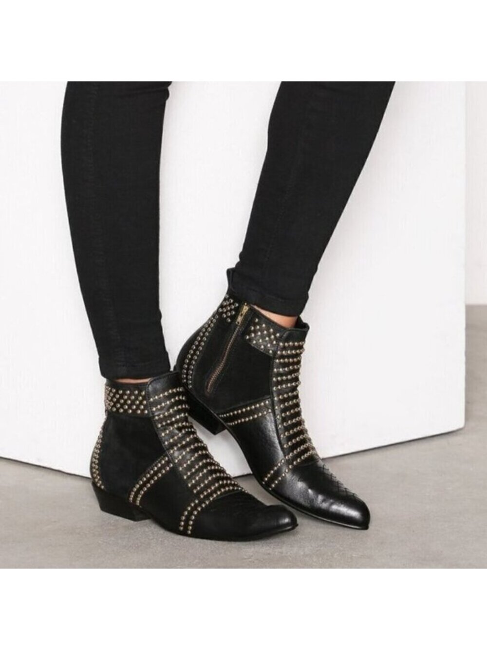 Anine Bing Low Charlie Suede Leather Studded Boot Women Size 37